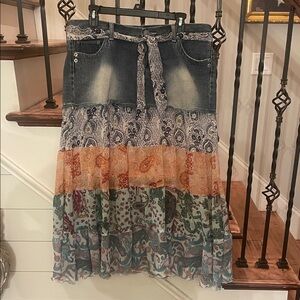 Y2K Hot kiss Bohemian Denim Patchwork Maxi Skirt size 13